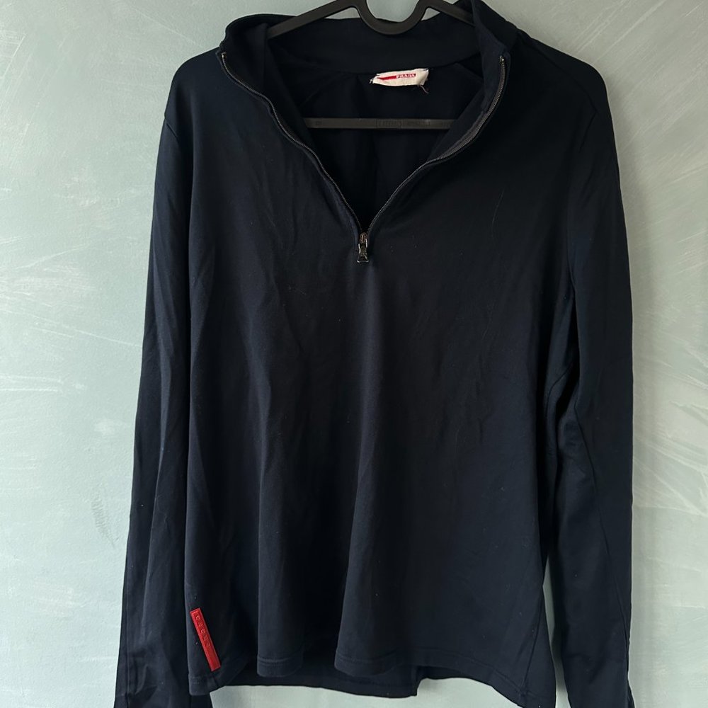 Prada Quarter Zip Navy Shirt